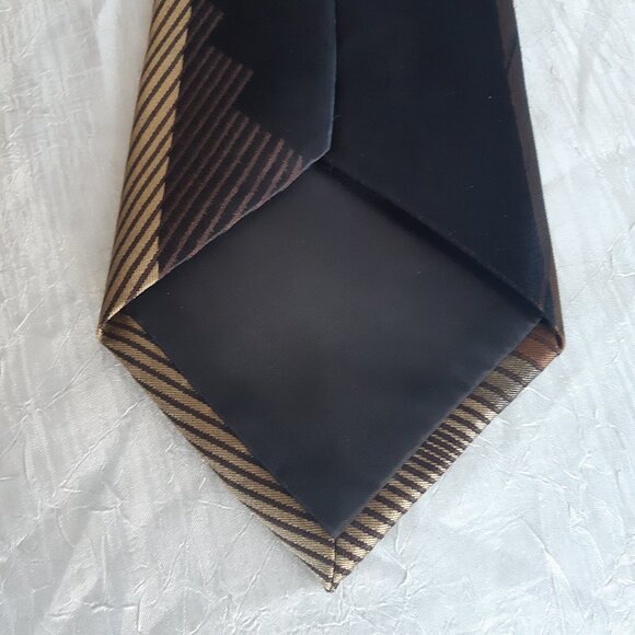 Vintage Pierre Cardin Tie 4" Silk Diagonal Stripe, Browns & Tan/Gold - Picture 5 of 10